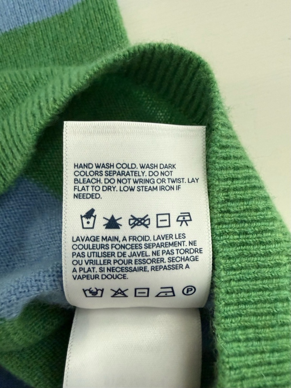 Lands’ End 100% Cashmere Striped Sweater Blue Green Crewneck Size M - Picture 6 of 8